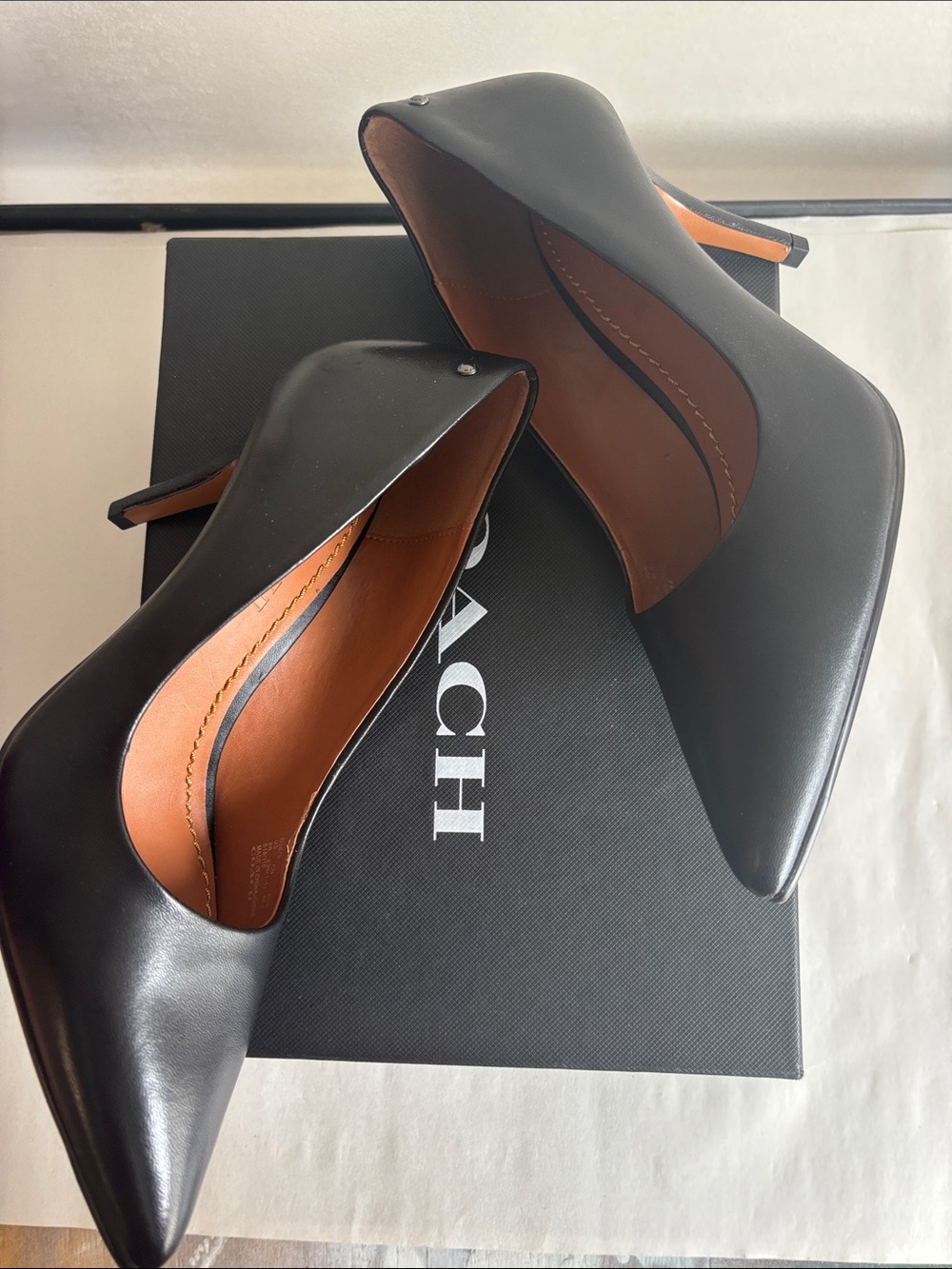 COACH Black Leather Pointed-Toe Pumps - Picture 4 of 12
